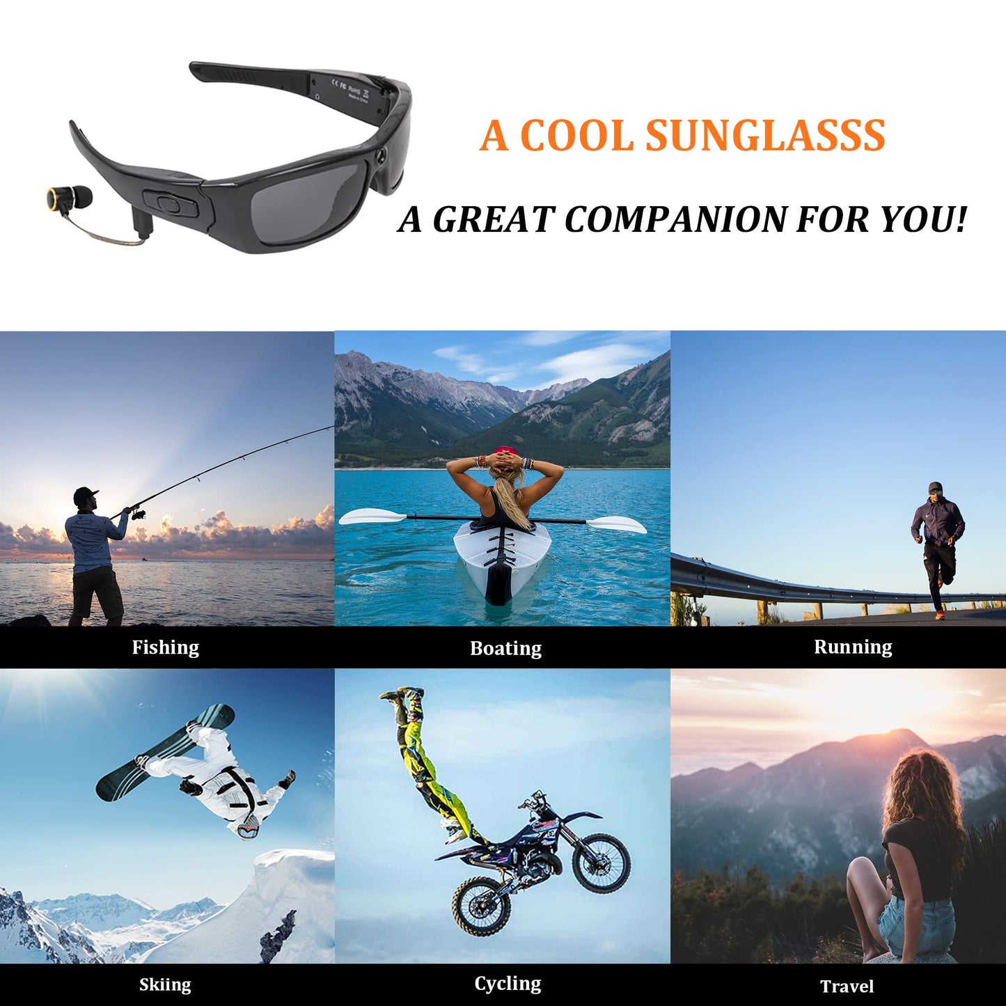 Hereta Camera Sunglasses, Bluetooth Sunglasses Full HD 1080P Sport Video Camera Glasses with UV Protection Polarized Lens for Outdoor and Travel (Included 32GB TF Card)