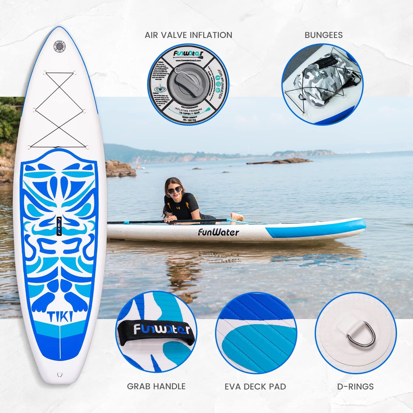 FunWater Inflatable 10'6×33"×6" Ultra-Light (17.6lbs) SUP for All Skill Levels Everything Included with Stand Up Paddle Board, Adj Floating Paddles, Pump, ISUP Travel Backpack, Leash,Waterproof Bag