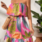 SOLY HUX Summer Dresses for Women Tropical Print Strapless Sleeveless Ruffle Hem Tube Dress HotPink S