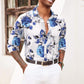 COOFANDY Men's Slim Fit Floral Dress Shirt Long Sleeve Casual Button Down Shirts, 01_White&Blue, Medium