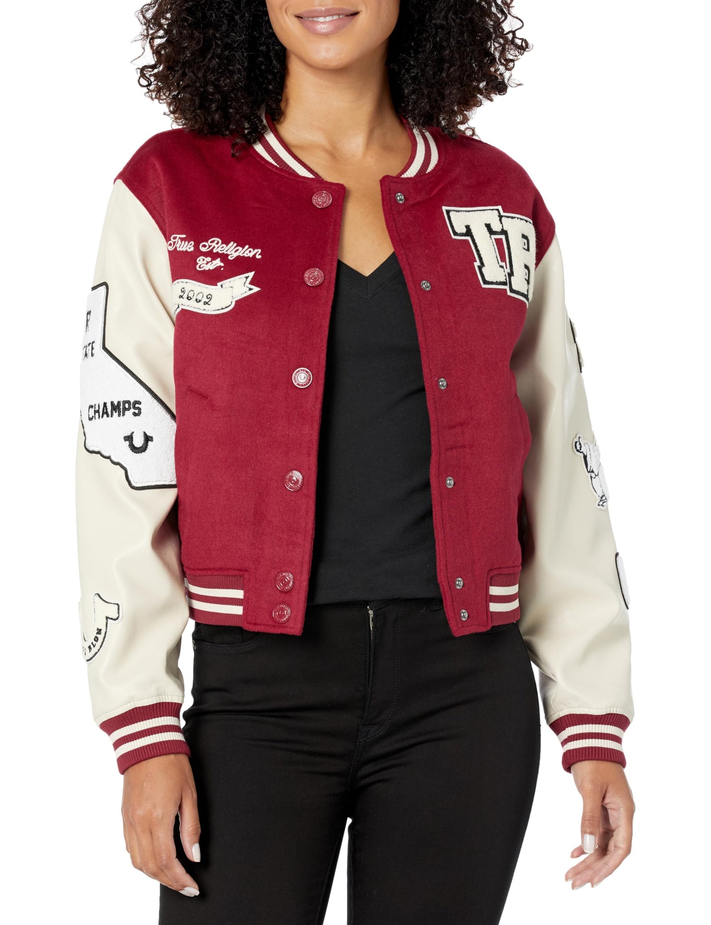 True Religion Brand Jeans Women's True Varsity Jacket, Tibetan Red