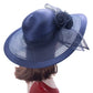 Lawliet Womens Wedding Church Wedding Occasion Wide Brim Sun Formal Royal Ascot Hat (Navy Blue)