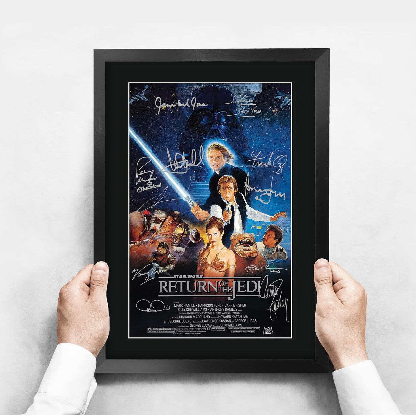 HWC Trading A3 FR Star Wars - Return of the Jedi Movie Poster Cast Signed Gift FRAMED A3 Printed Autograph Film Gifts Print Photo Picture Display