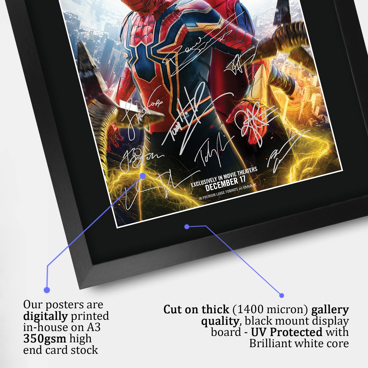 HWC Trading A3 FR Spider-Man: No Way Home Movie Poster Tom Holland Signed Gift FRAMED A3 Spiderman Spider Man Printed Autograph Film Gifts Print Photo Picture Display