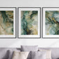 Green Liquid Marble Set of 3 Unframed Wall Poster Prints, Liquid Marble Textures, Bedroom Bathroom Living Room Kitchen Office Home Decor, Modern Abstract Wall Art (A4)