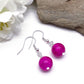 Hot Pink Crackle Glass Bead Earrings - 10mm Round Beads on Nickelfree Hooks