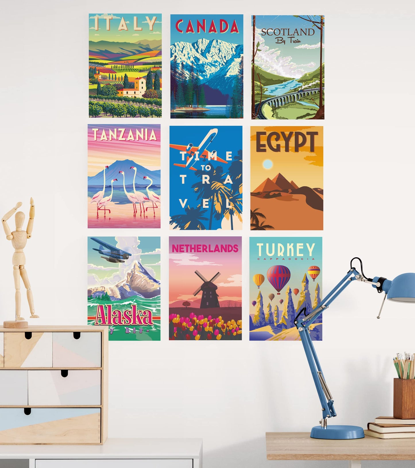 Olivia Samuel 9 x Vintage Travel Posters from A4 Size on thick 350gsm card. Set 2 ** UNFRAMED **