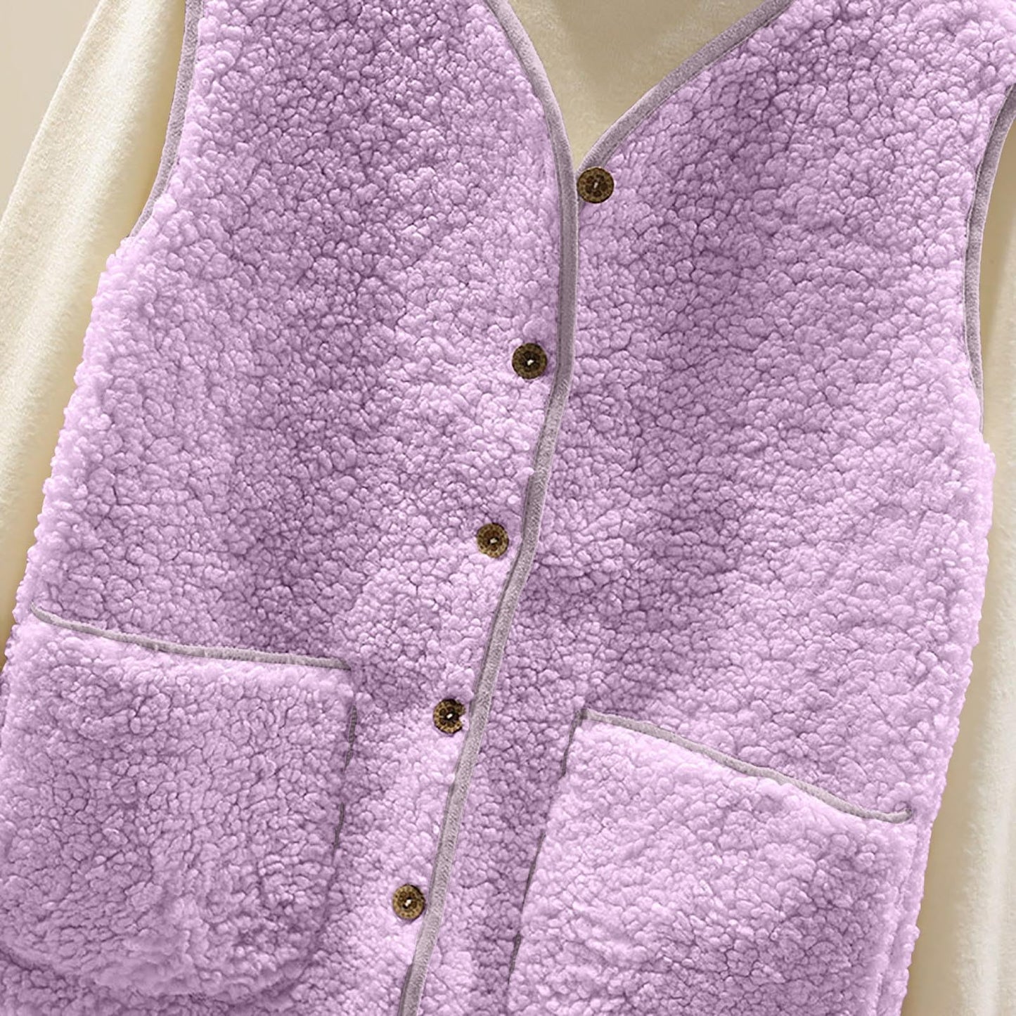 Teddy Fleece Gilet for Women Sleeveless V-neck Button Down Vest Sherpa Fluffy Waistcoat Coat Solid Color Lightweight Cozy Gilets Ladies Winter Soft Jacket with Pockets Fur Fuzzy Coat Outwear Clearance