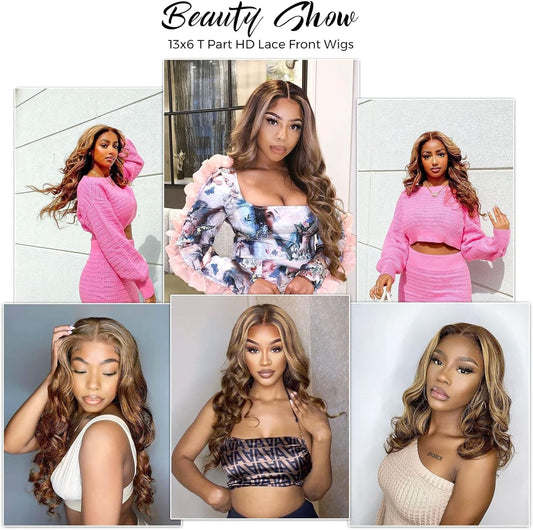 ALIPOP HD Lace Front Wigs Human Hair Wigs Body Wave 13X6X1 Glueless Lace Wigs For Women Human Hair 4/27 Brown & Golden Color Curly Wig 22 Inch, 1.0 count