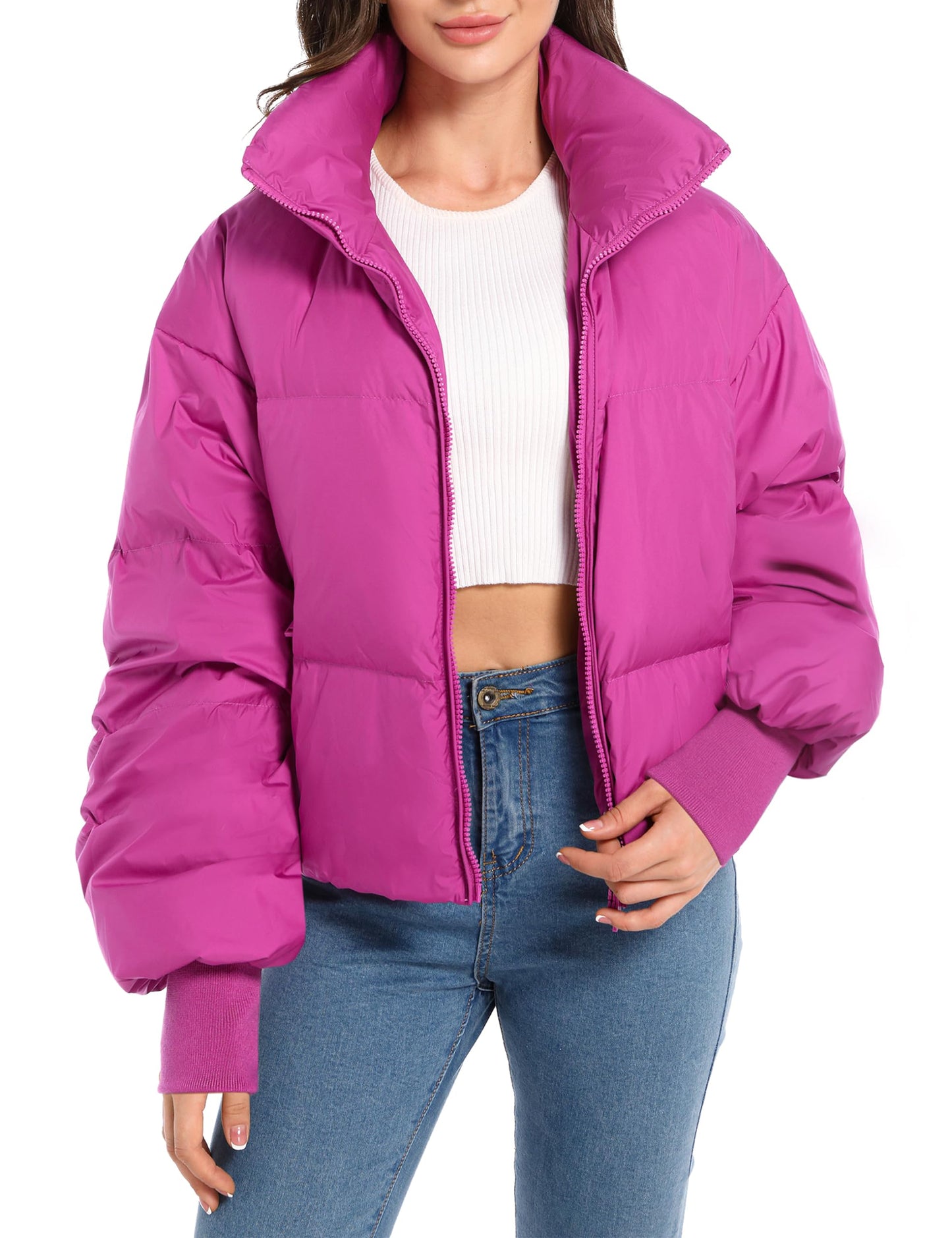 Orolay Women's Winter Puffer Jacket Stand Collar Bubble Oversized Silhouette Short Down Coat Rose M