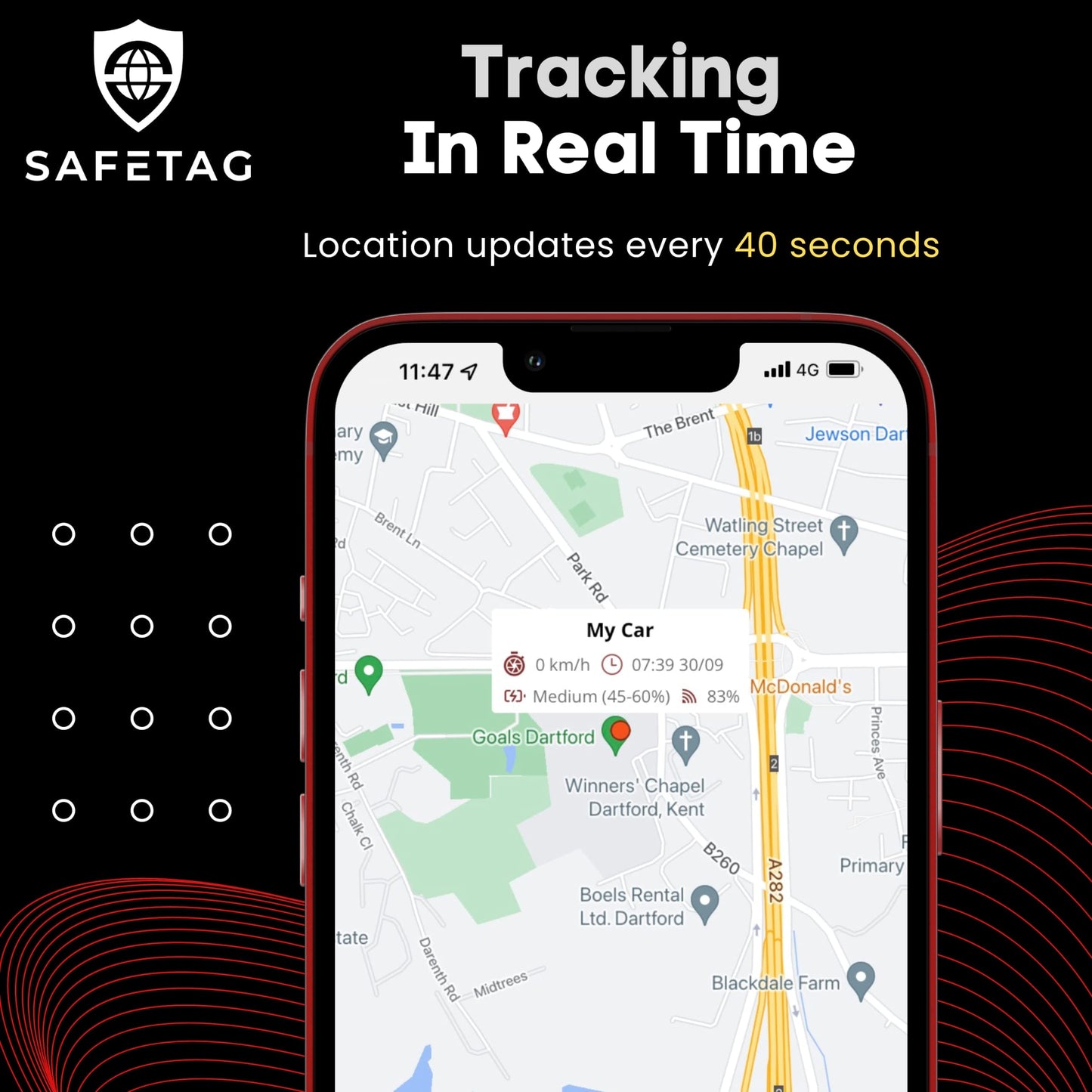 SafeTag Mag – Rechargeable Magnetic GPS Tracker, Car, Van, Motorbike, Caravan, etc. 34-195 Countries, 90 Day Standby, Real Time Tracking and Notifications, 7 Day Free Trial+SIM Included, UK Company