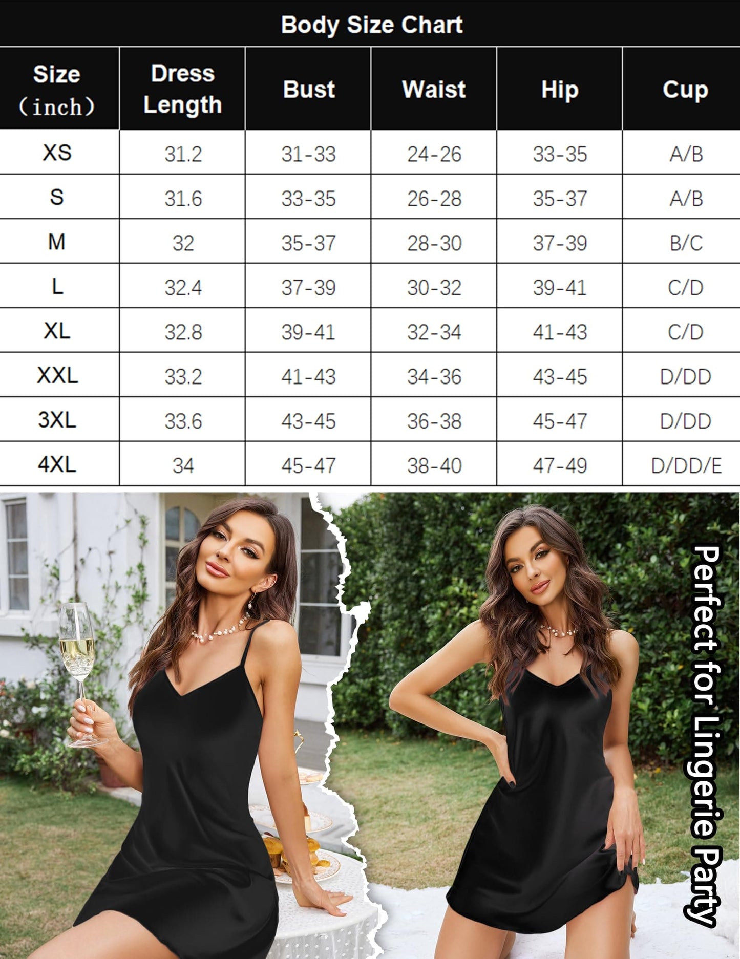 Avidlove Satin Nightgown for Women Silky Slip Dress Black Lingerie Babydoll Nightwear Nightshirt Soft Sleepwear