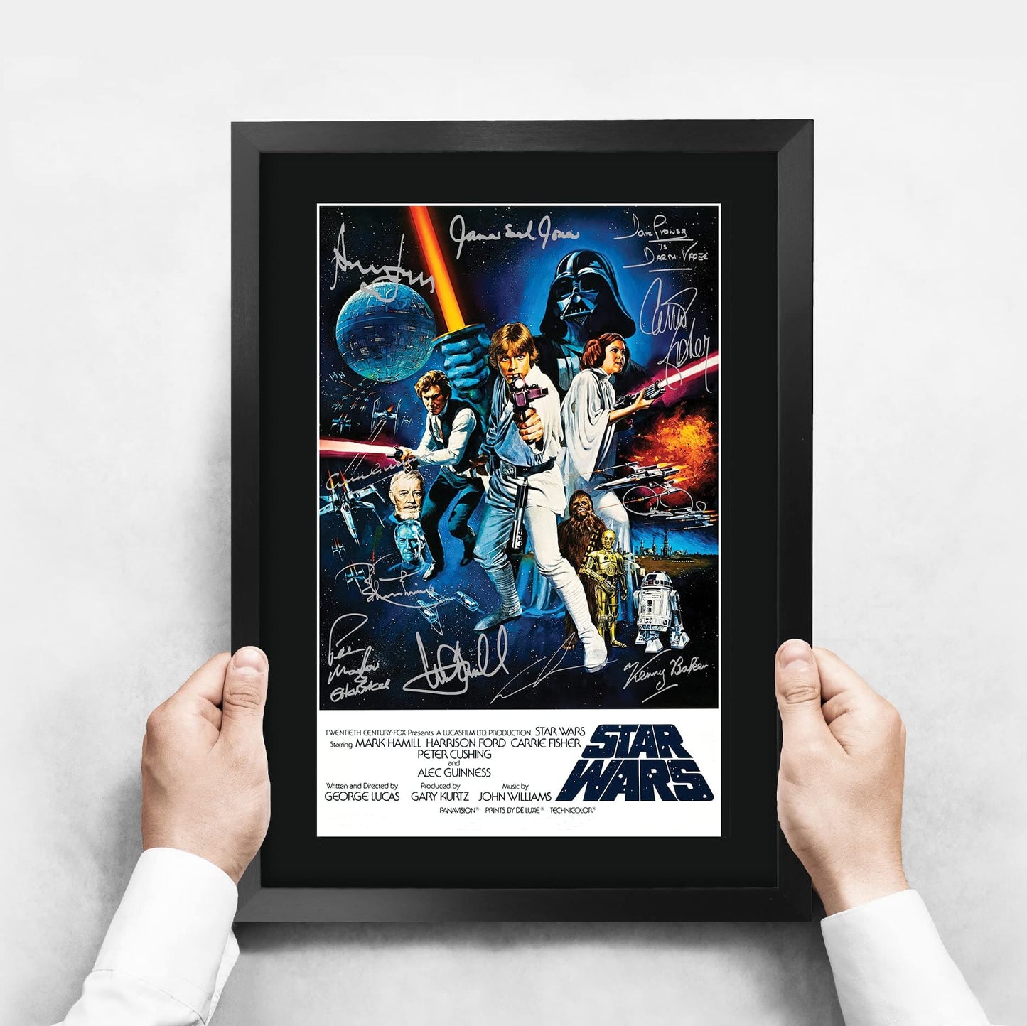 HWC Trading A3 FR Star Wars a New Hope Movie Poster Cast Signed Gift Printed Autograph Film Mark Hamill Harrison Ford Carrie Fisher Alec Guinness George Lucas Gifts Print Photo Picture Display