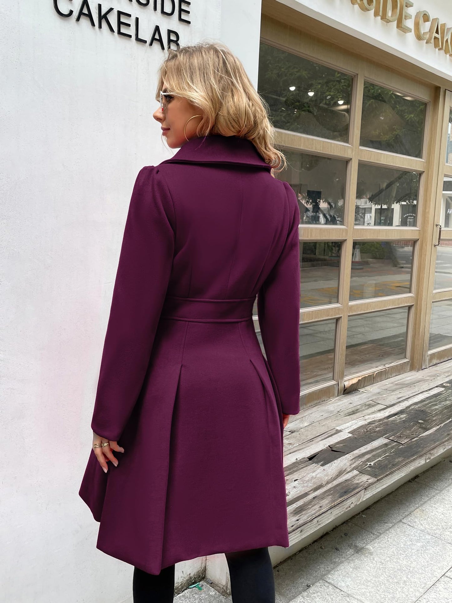 GRACE KARIN Women's Elegant Double-Breasted Coat Windproof Trench Coat Outwear for Winter A-Line Peacoat L Dark Purple