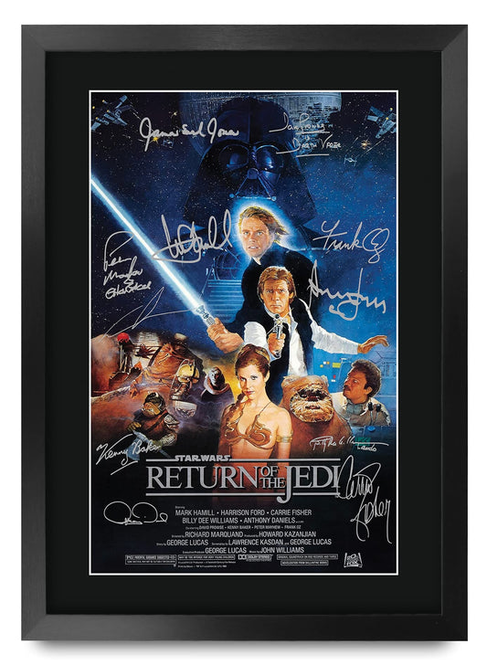 HWC Trading A3 FR Star Wars - Return of the Jedi Movie Poster Cast Signed Gift FRAMED A3 Printed Autograph Film Gifts Print Photo Picture Display