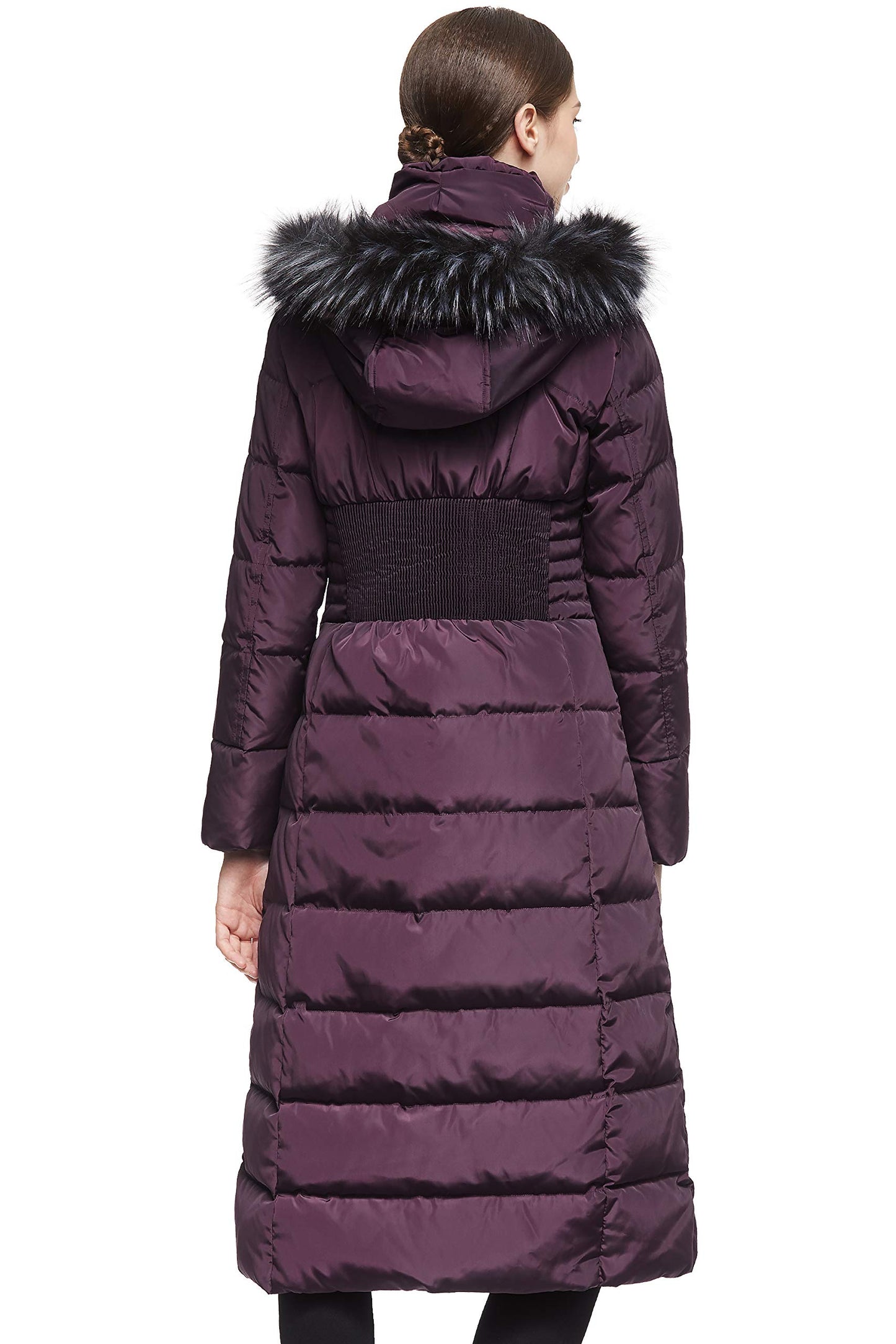 Orolay Women's Winter Long Down Jacket with Fur Hood Raglan Sleeve Coat Quilted Comfort Jacket Navy L