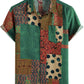 LucMatton Men's Casual Linen Breathable African Print Shirt Summer Short Sleeve Button up Hawaiian Tops Green Medium