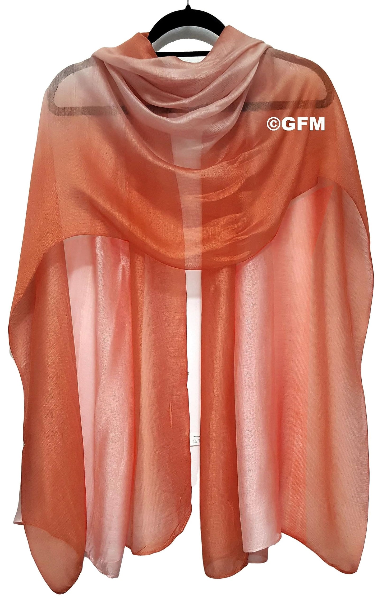 GFM® Two Tone Silk Scarf Shawl for Evening Wedding Bridesmaids - Light Orange Peach - (88)(DMSYSLK-NRG)