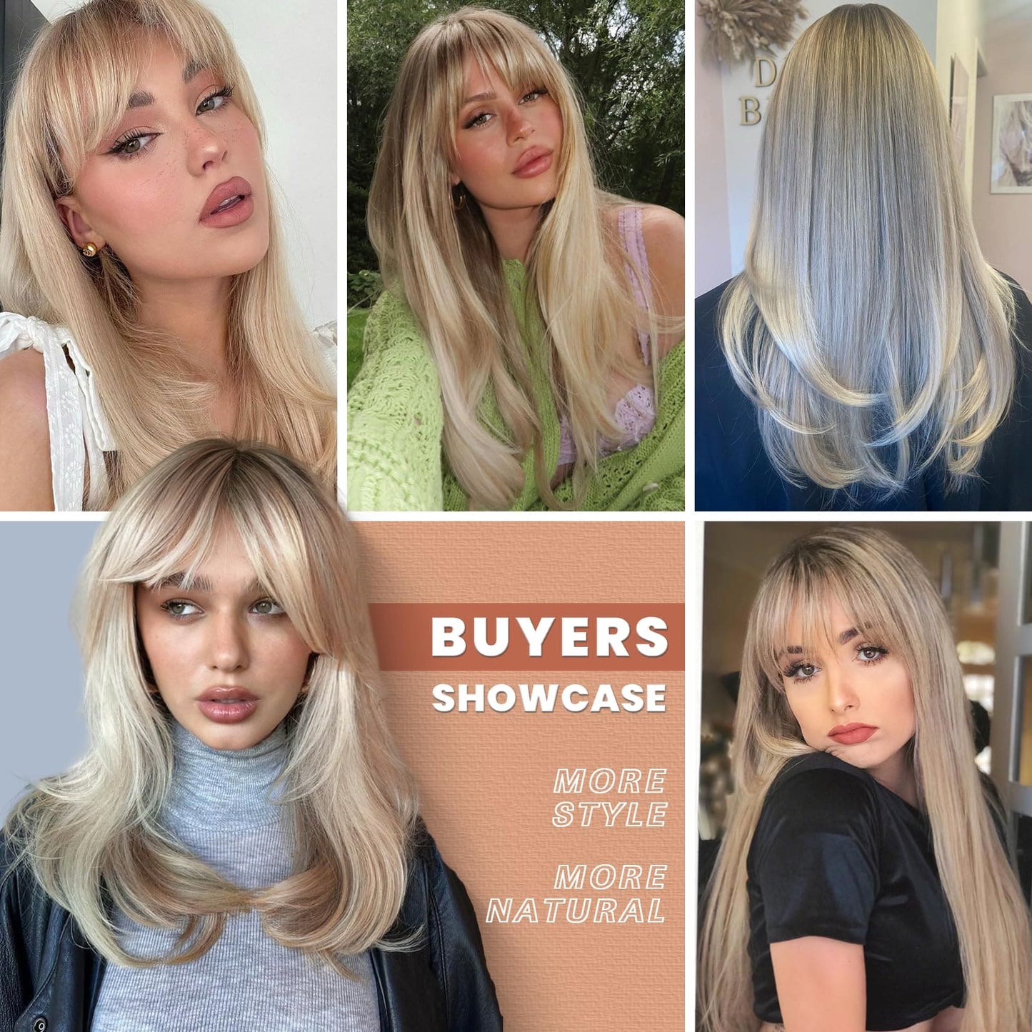 EMMOR Long Ombre Light Mixed Blonde Wigs for Women Straight Synthetic Layered Wig with Fringe(26" Ombre Light Blonde)