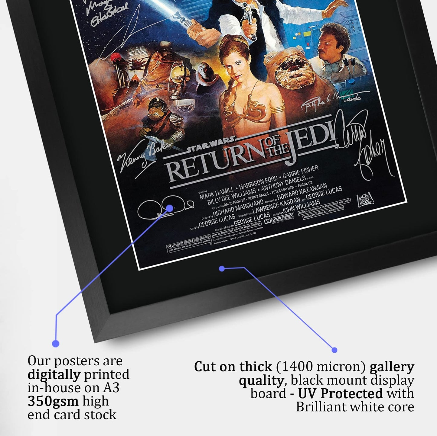 HWC Trading A3 FR Star Wars - Return of the Jedi Movie Poster Cast Signed Gift FRAMED A3 Printed Autograph Film Gifts Print Photo Picture Display