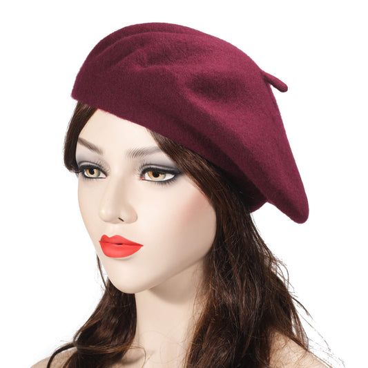 ZLYC Women's Classic French Artist Beret Beret, Burgundy red, One Size