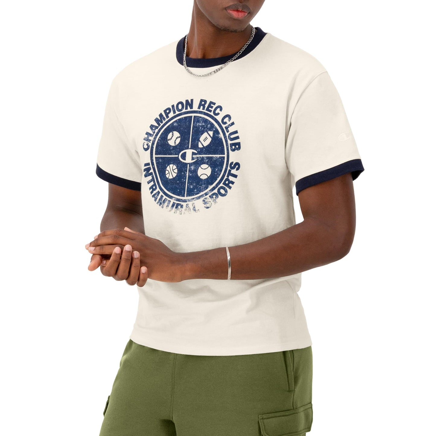 Champion, Classic, Comfortable Crewneck Men's T-Shirt, Graphic Tee, Natural Rec Intramural