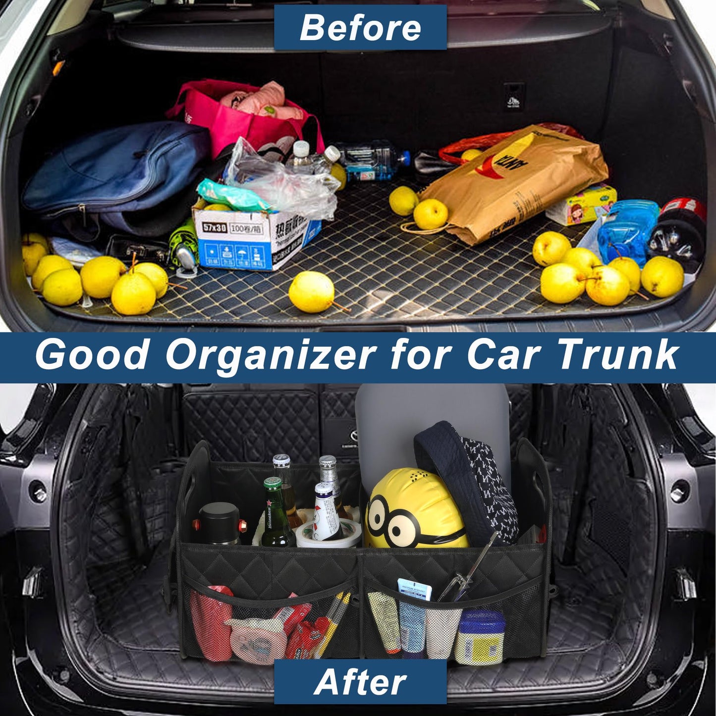 Deosk Car Trunk Organizer for SUV, Car Organizers and Storage with 6 Pocket, Car Accessories for Women/Men 50LWaterproof Polyester Trunk Organizer, Black