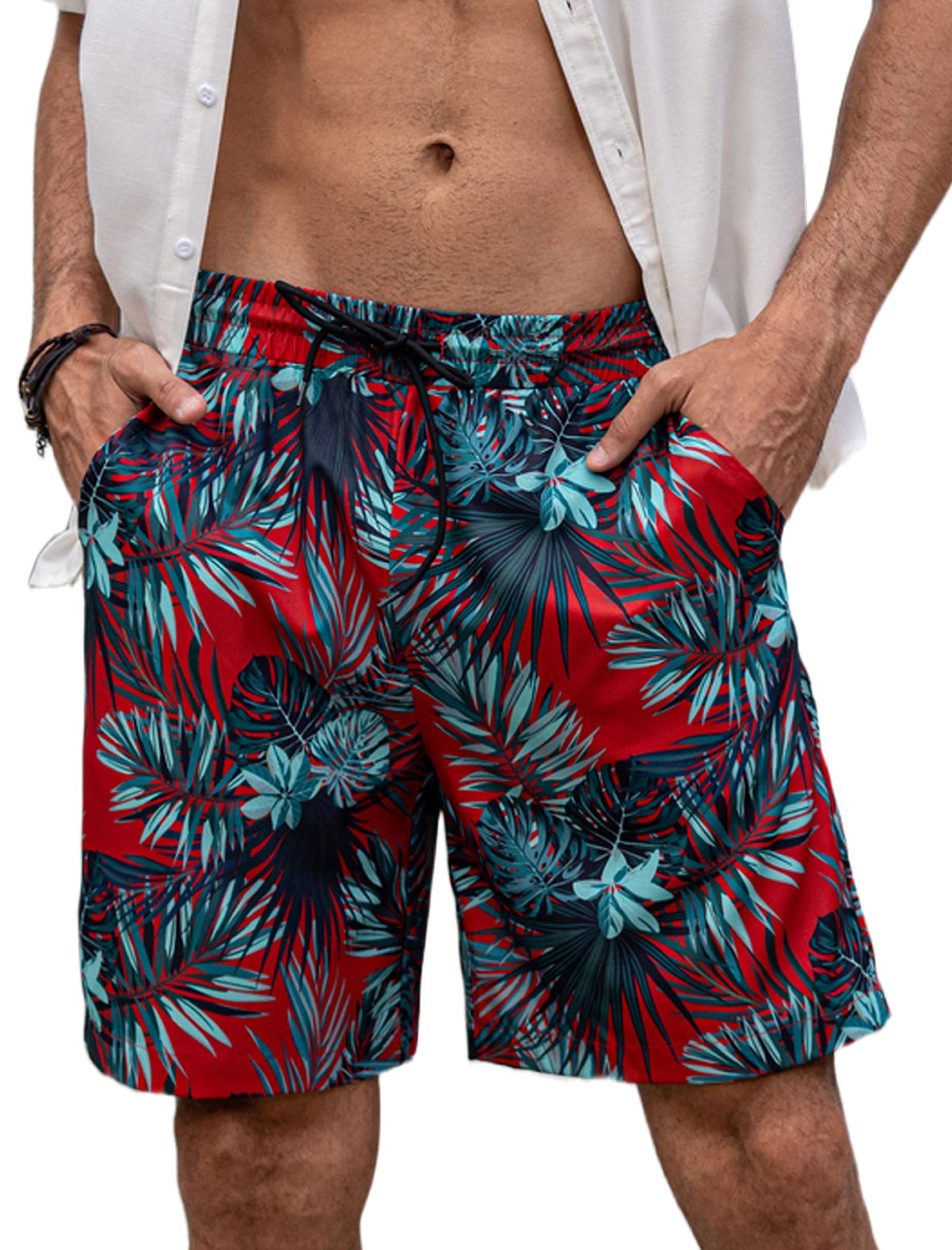 COOFANDY Men Swim Trunks 9 Inch Inseam Bathing Suit Hawaiian Beach Shorts Pocket