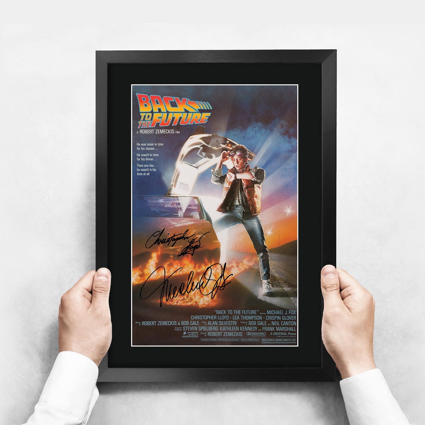 HWC Trading A3 FR Back to the Future Movie Poster Cast Signed Gift FRAMED A3 Printed Autograph Christopher Lloyd Michael J Fox Gifts Print Photo Picture Display