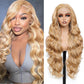 Humistwbiu Body Wave Wigs 13x6 Lace Front Wig Pre-Plucked Hairline with Baby Hair Transparent Swiss Lace Heat Resistant Synthetic Hair Glueless Lace Front Wavy Wigs for Women 32 Inch (Honey Blonde)