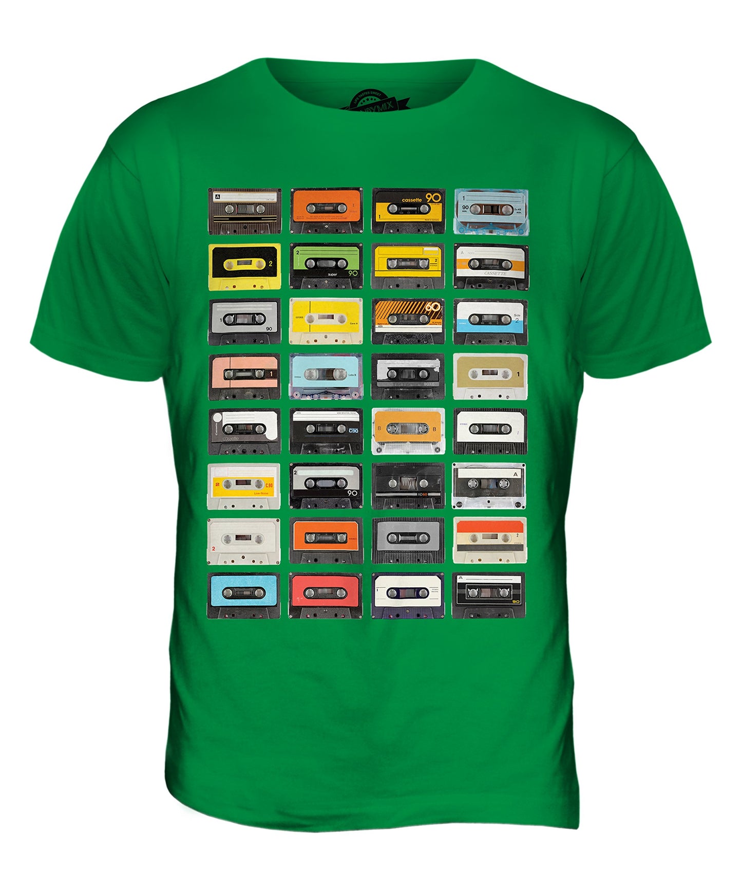 Candymix - Retro Music Cassette Tapes - Mens T Shirt Top T-Shirt, Size Large, Colour Irish Green