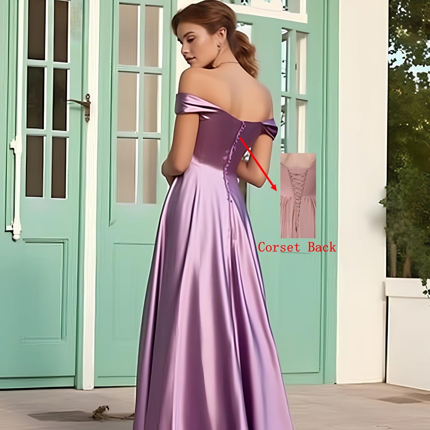 PAVERJER Dusty Rose Bridesmaid Dresses with Slit Off Shoulder Ruched Satin Evening Formal Dresses Size 8