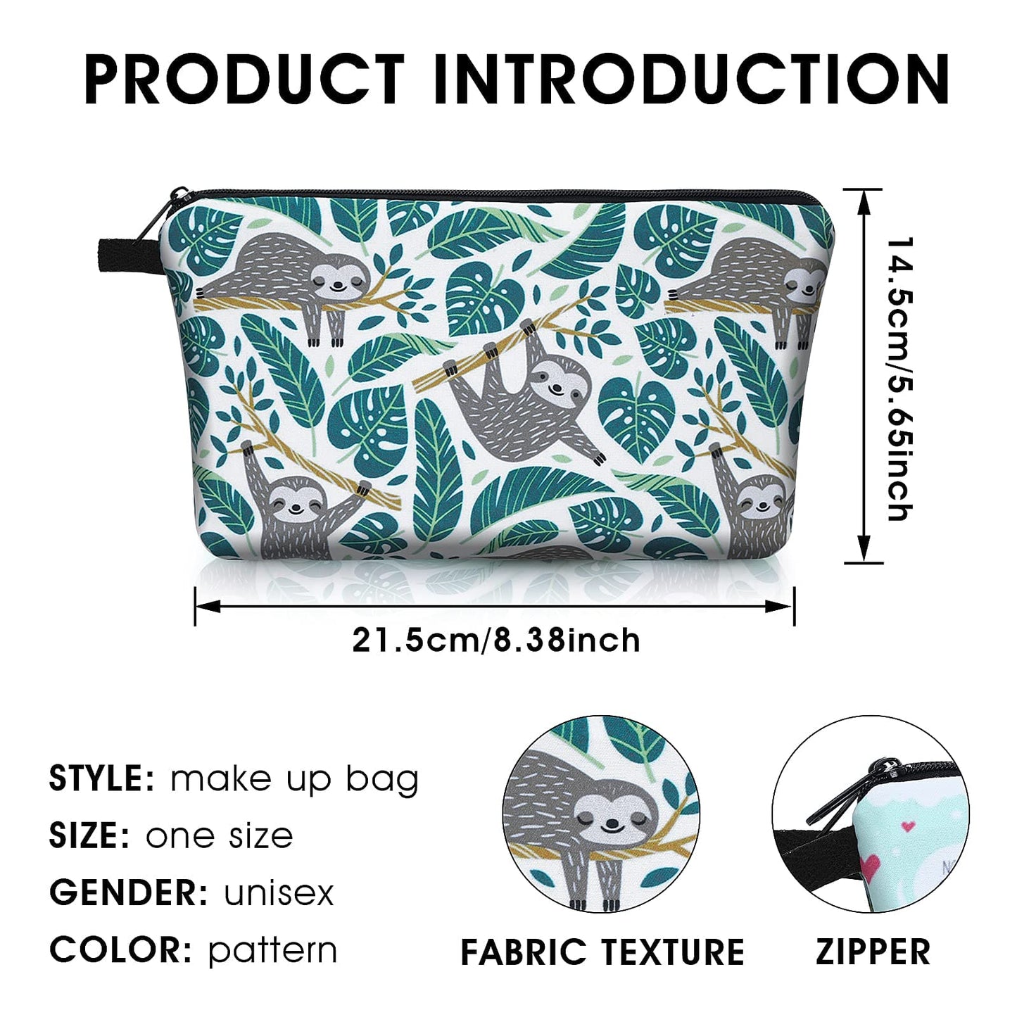 Molain Polyester Cosmetic Bag Makeup Bags Durable Pouch Purse Portable Travel Case Toiletry Bag Beauty Accessories Organiser for Women Girls 2 Styles (Sloth Pattern)