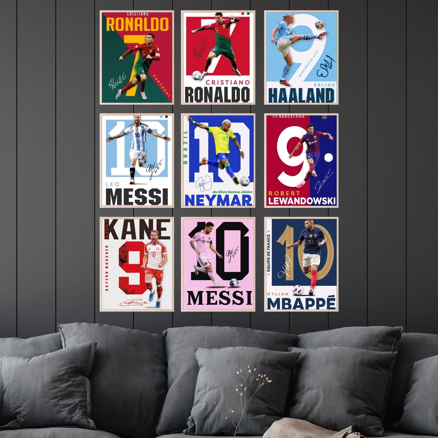 BigWig Prints Soccer Poster - Soccer Posters For Boys Bedroom, Messi And Ronaldo Poster, Messi Posters For Boys Bedroom, Soccer Wall Art, Messi Wall Art, Ronaldo Posters - Unframed Set Of 9 (8x10”)