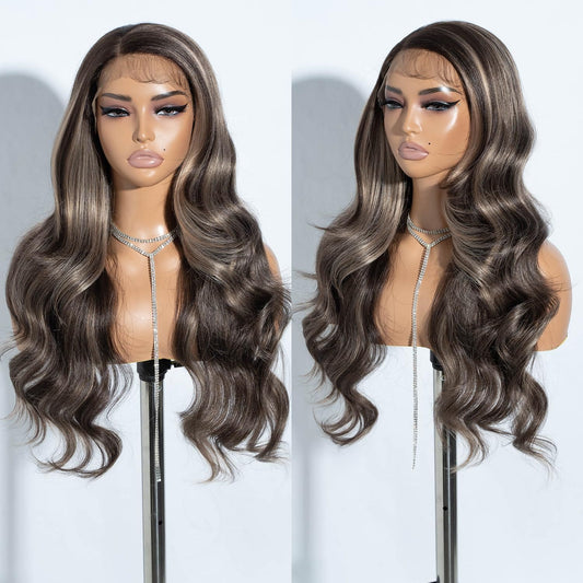 Joedir 13X4 Lace Front Wig Free Parting Lace Frontal Wigs With Baby Hair Pre Plucked Synthetic Wig Natural Looking Body Wave Wigs for Women 30 Inch Glueless Lace Front Wigs Highlights