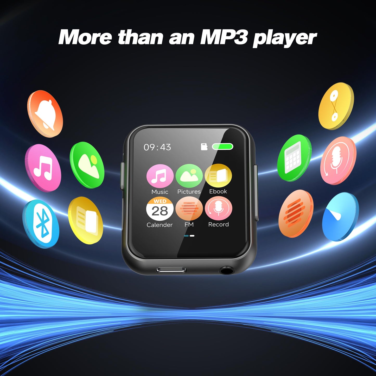128G MP3 Player with Bluetoooth - High Fidelity Lossless Sound Music Player Full Touch Screen with Built-in Speaker FM Radio Recorder Supports Shuffle Single Loop Support Multiple Musci Formats