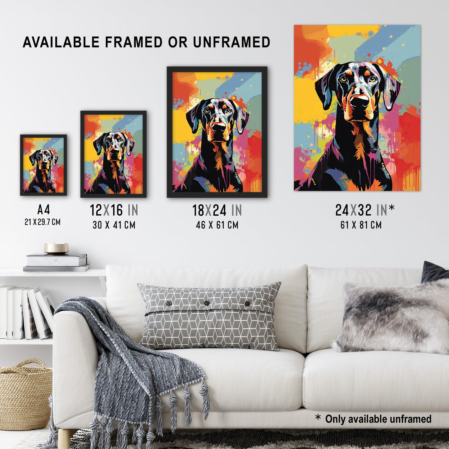 Artery8 Doberman Dog Lover Gift Pet Portrait Abstract Pop Art Artwork Painting Artwork Framed Wall Art Print A4