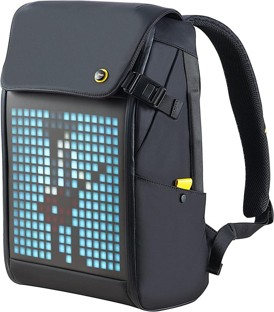 Divoom Pixoo Pixel Art Laptop Backpack Men, 15 Inch Waterproof School Backpack Laptop Backpack Bag Ladies Daypack with 16X16 RGB LED Screen for Men Women School Work Travel, Black