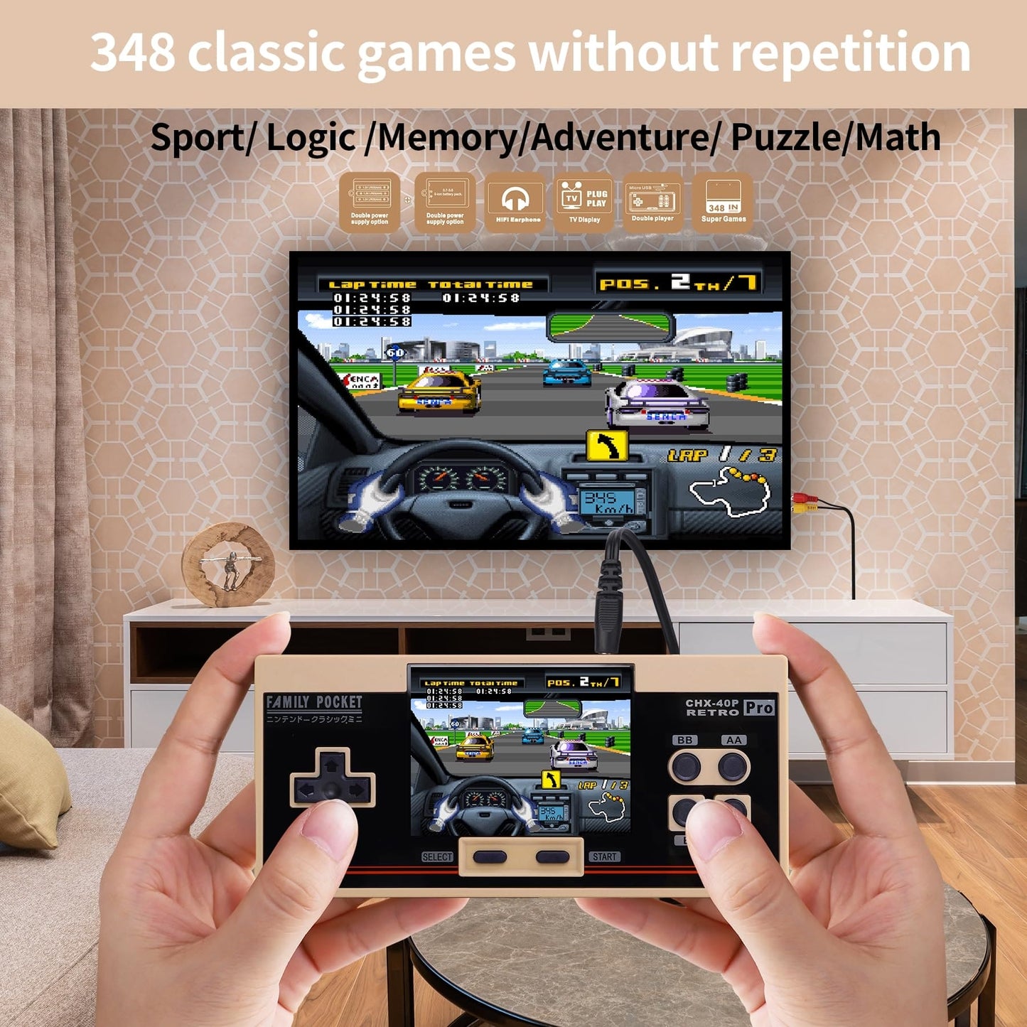 Handheld Game for Kids Built-in 348 HD Classic Retro Video Games USB Rechargeable 3.0 Inch Childrens Travel Electronics Toys Portable Game Player Gift for Boys and Girls Ages 4-8-12