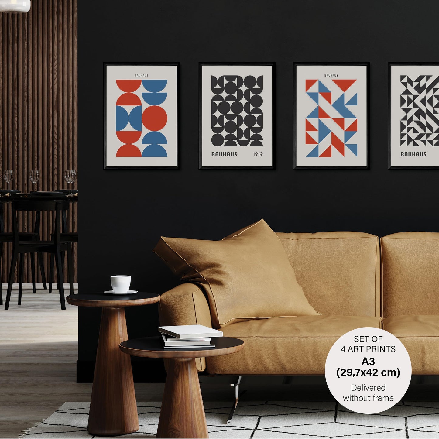 Studio Moien Bauhaus Vintage Poster Set - 4 Art Prints in Blue, Red, Black, White, Beige - Wall Arts - Unframed 250 gsm Matt Museum Quality (DIN A3 (29.7 x 42 cm)