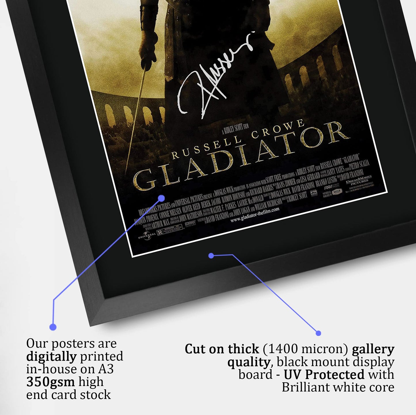 HWC Trading A3 FR Gladiator Movie Poster Russell Crowe Signed Gift FRAMED A3 Printed Autograph Film Gifts Print Photo Picture Display