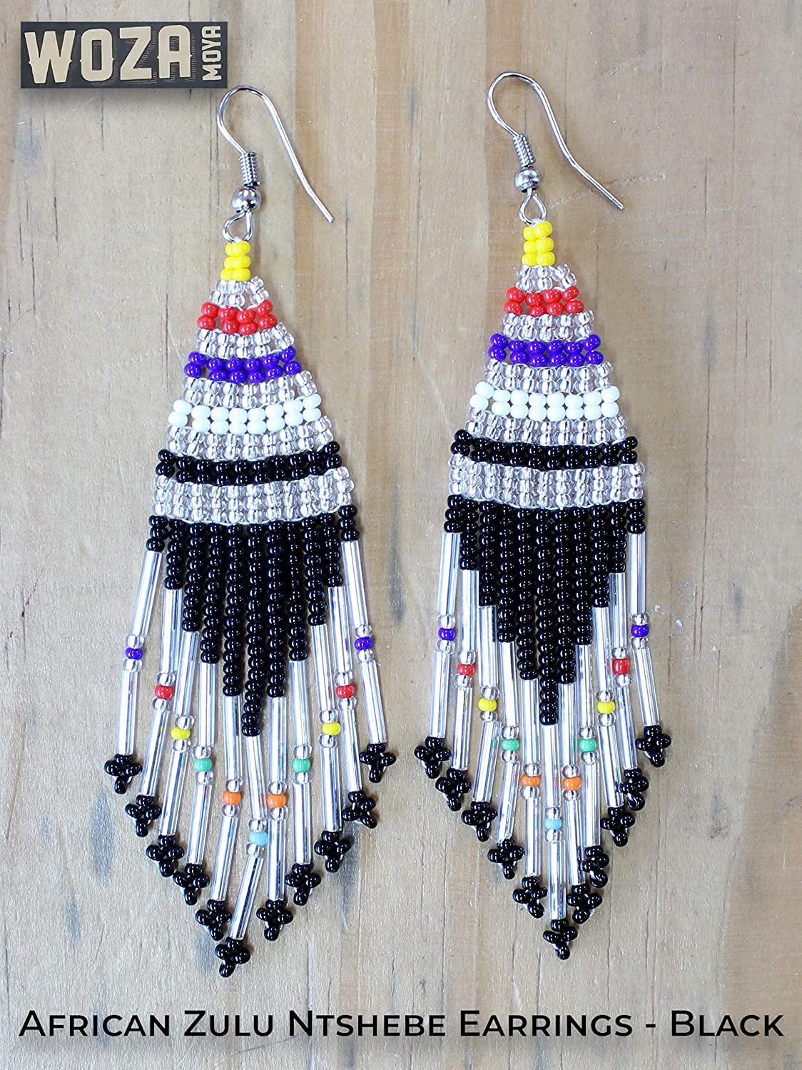 African Zulu Ntshebe Earrings - Black | by Woza Moya (Come Spirit of Change) | Handmade by The Hillcrest AIDS Centre Trust Crafters in South Africa