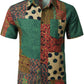 LucMatton Men's Casual Linen Breathable African Print Shirt Summer Short Sleeve Button up Hawaiian Tops Green Medium