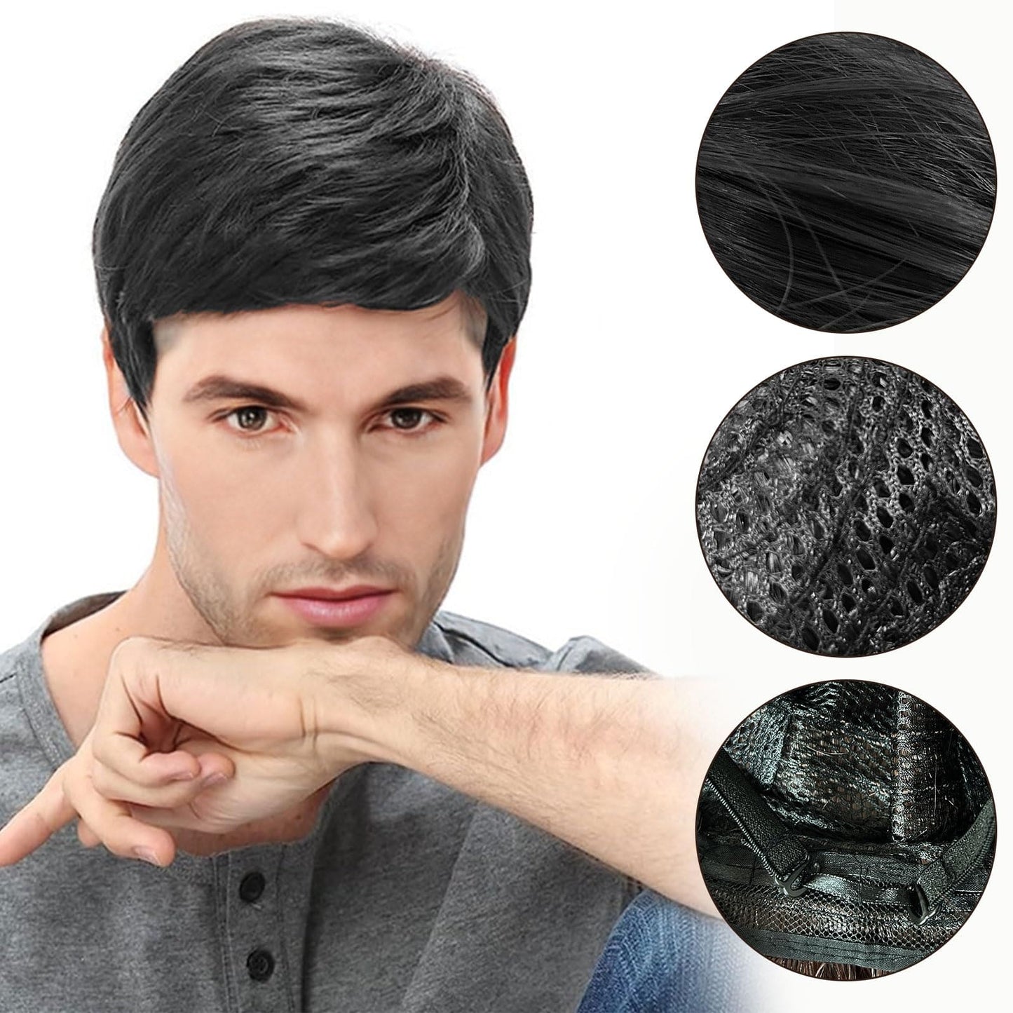 EUPSIIU Short Black Mens Wig Costume Wigs for Men Synthetic Mens Wigs for Daily Use Costume Wigs Straight Wig for Men Fancy Dress Cosplay Halloween Handsome Men's Daily Costume (Black)