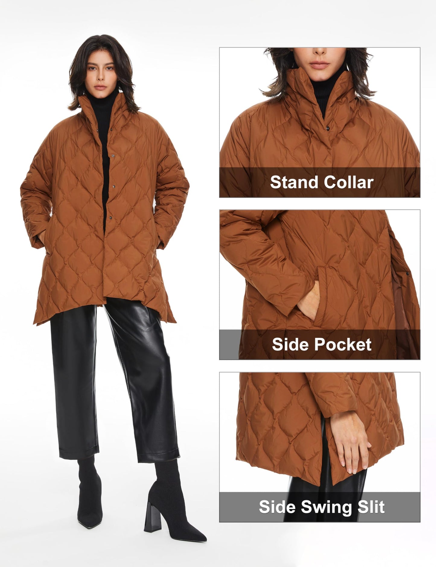 Orolay Women's Lightweight Quilted Padded Jacket Transitional Loose Puffer Coat for Winter Fall Spring Coffee L