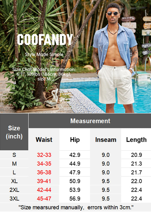 COOFANDY Mens Casual Shorts 8 Inch Inseam Linen Beach Shorts Summer Lightweight Flat Front Shorts