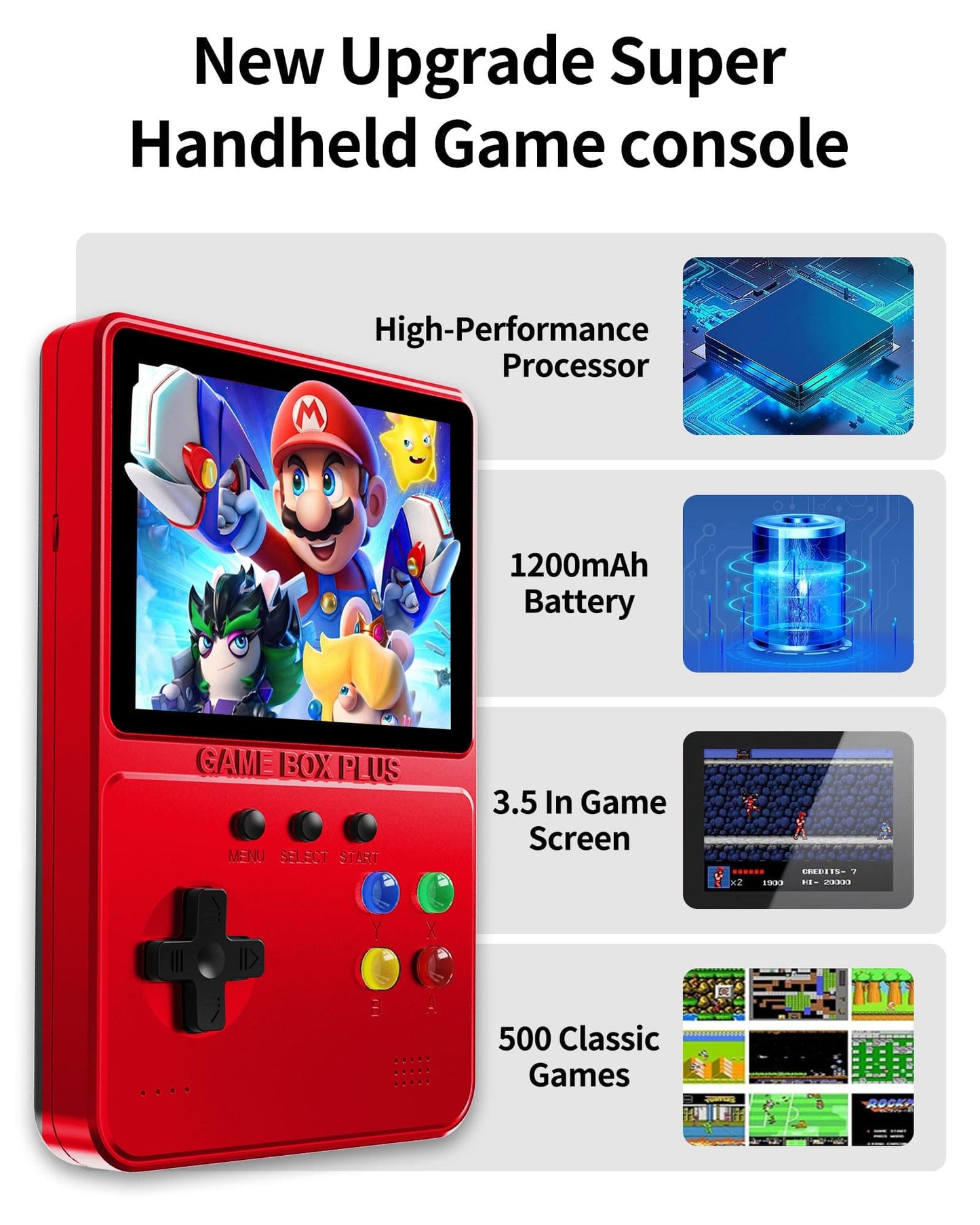 ToySafari Retro Portable Handheld Game Console to 500 FC Classic Games Anytime Anywhere, 3.5In Screen Handheld Video Game Console 1200mAh, Game Boy Support for Connecting TV & Two Players(Red)