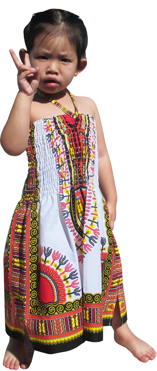 RaanPahMuang Brand Dress Halter Dashiki White African Child Smock Chest Strap, 2-4 Years, Yellow Orange