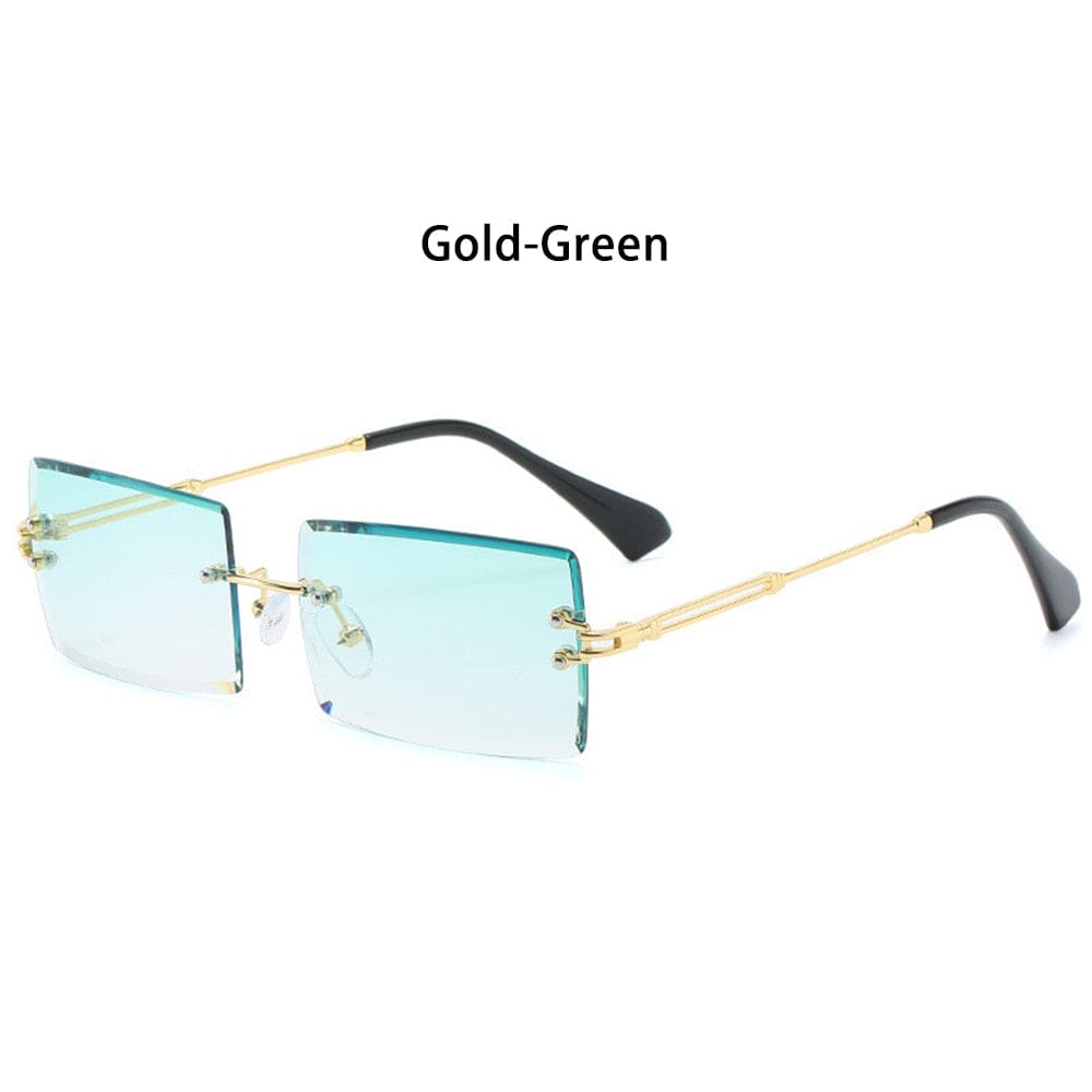 Trendy Men Women Summer Rimless Sunglasses Fashion Small Rectangle Sun Glasses Traveling Style UV400 Shades Eyewear