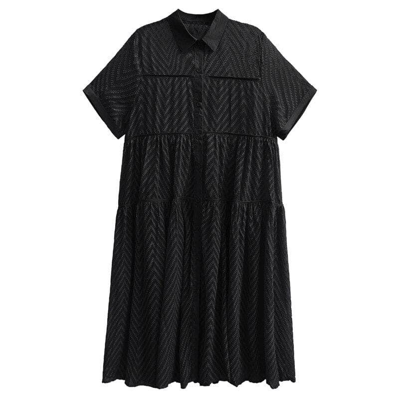 Lace Gauze Shirt Dress Loose Fashion Casual Women Short Sleeve Dress Summer New Temperament Turn-down Collar Dress